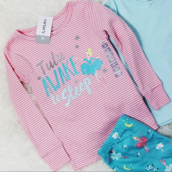 NWT Carters 3-Piece Girls Pink Fleece Pajama Set - Picture 3 of 5